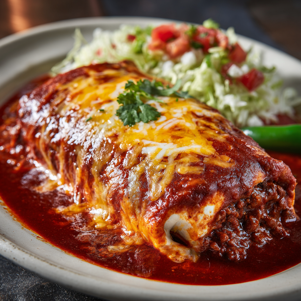 Beef & Bean Burritos Smothered with Red Chile Chimayó