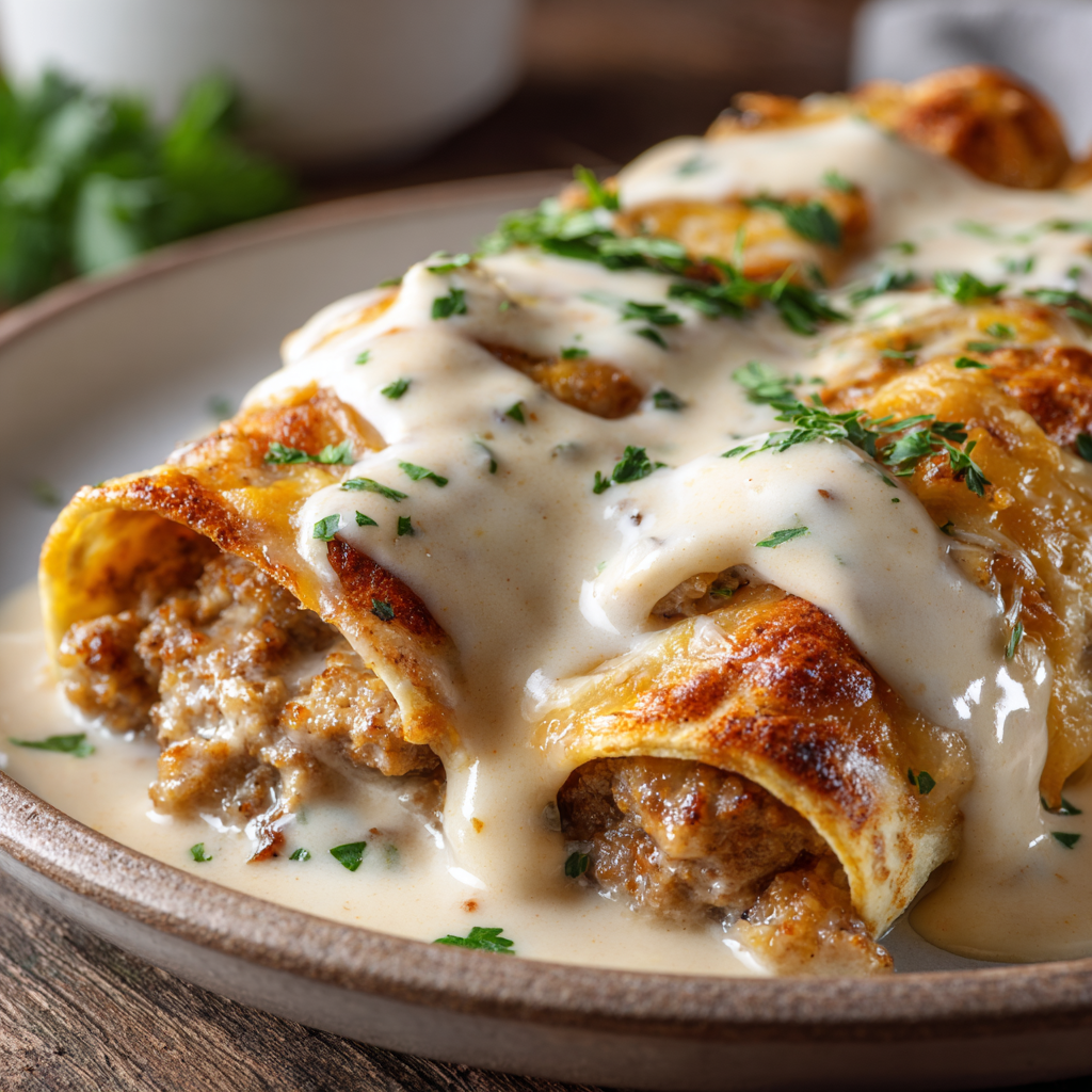 Southern Breakfast Enchiladas with Sausage Gravy