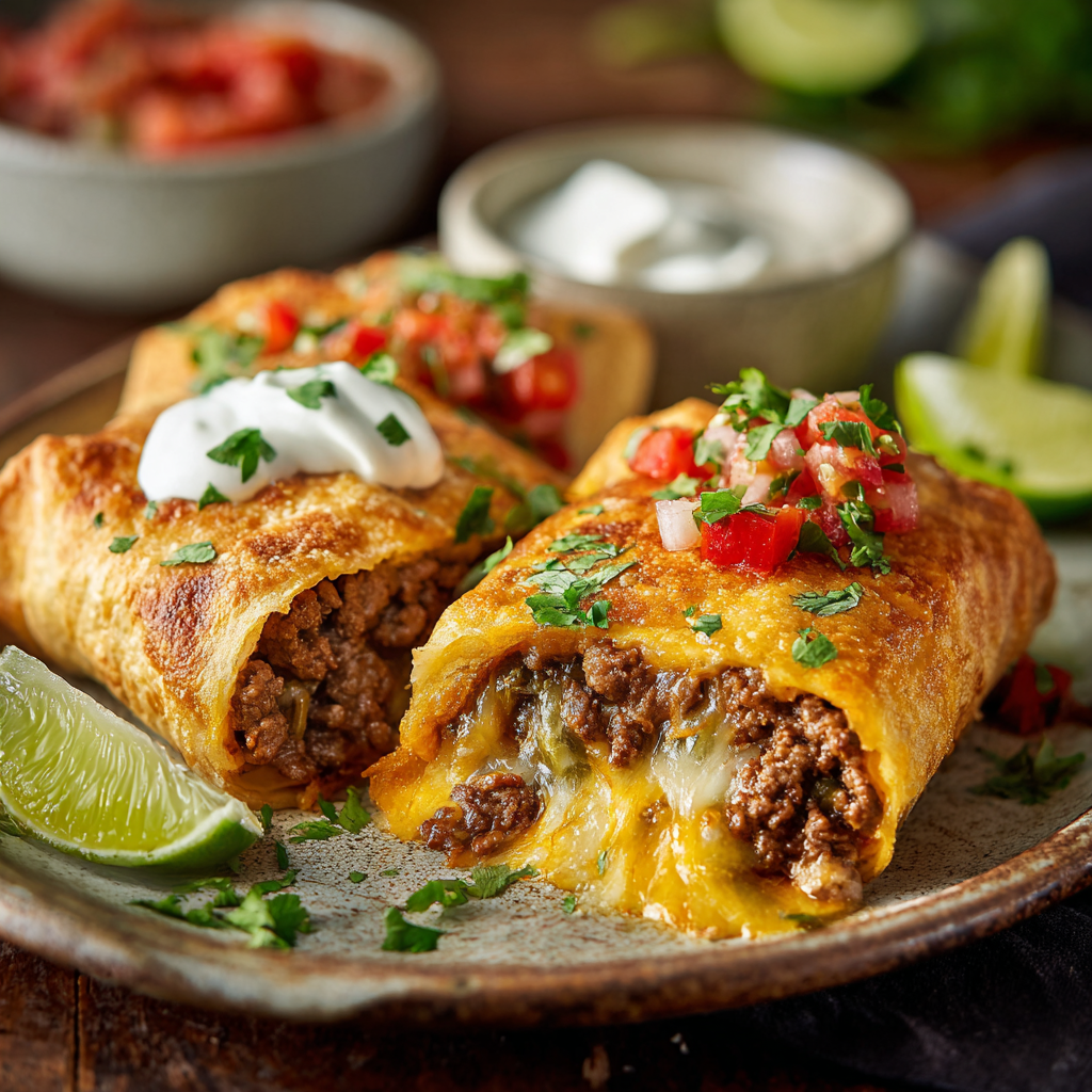Cheesy Beef Chimichangas