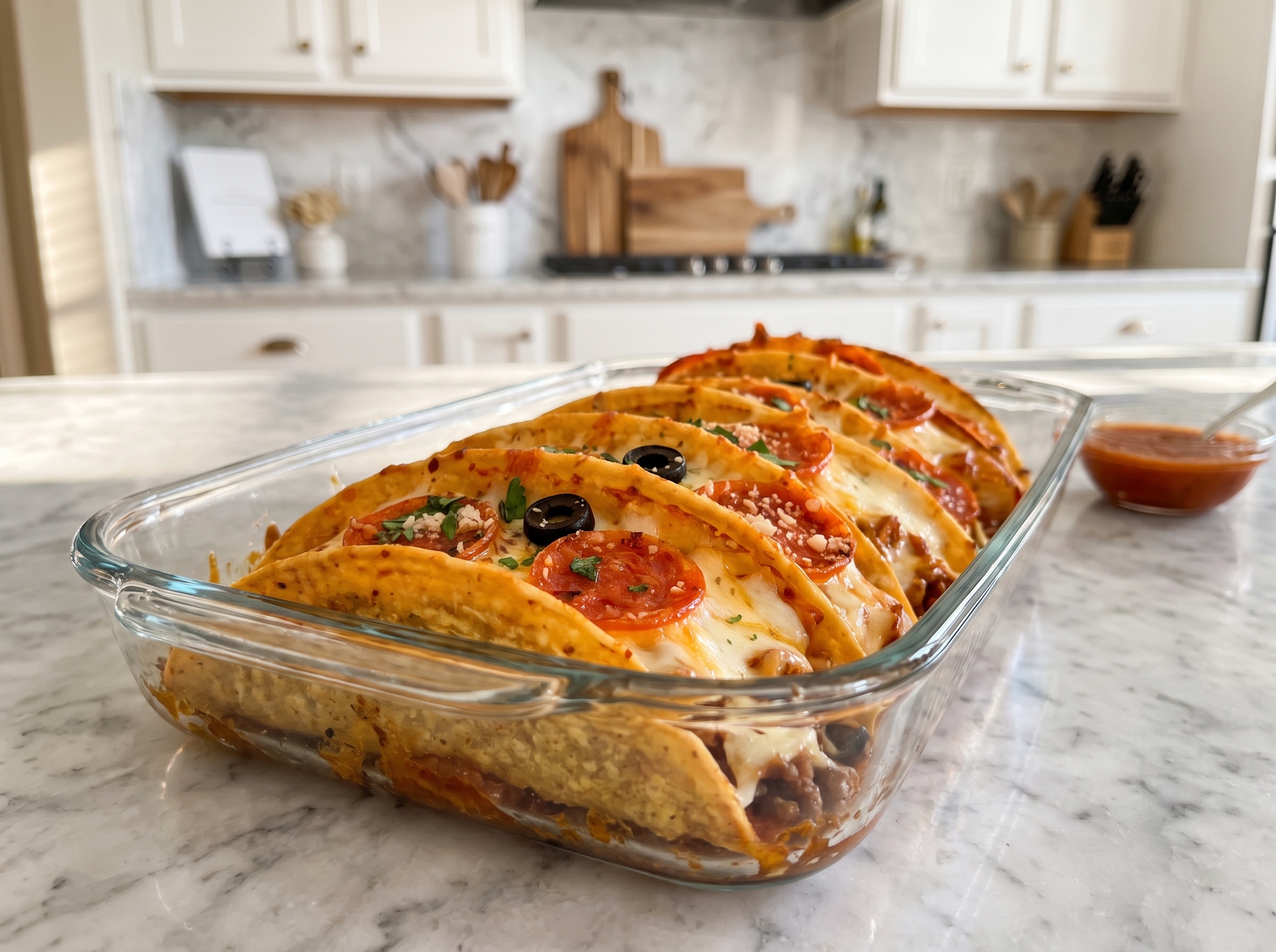 Pizza Tacos with Ground Beef and Pepperoni