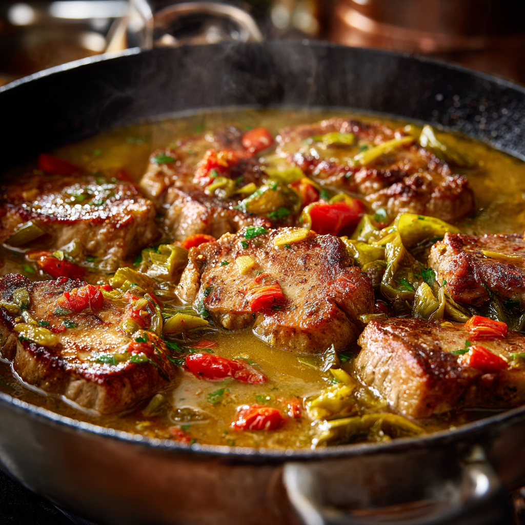 Hatch Green Chile & Pork Chops Skillet