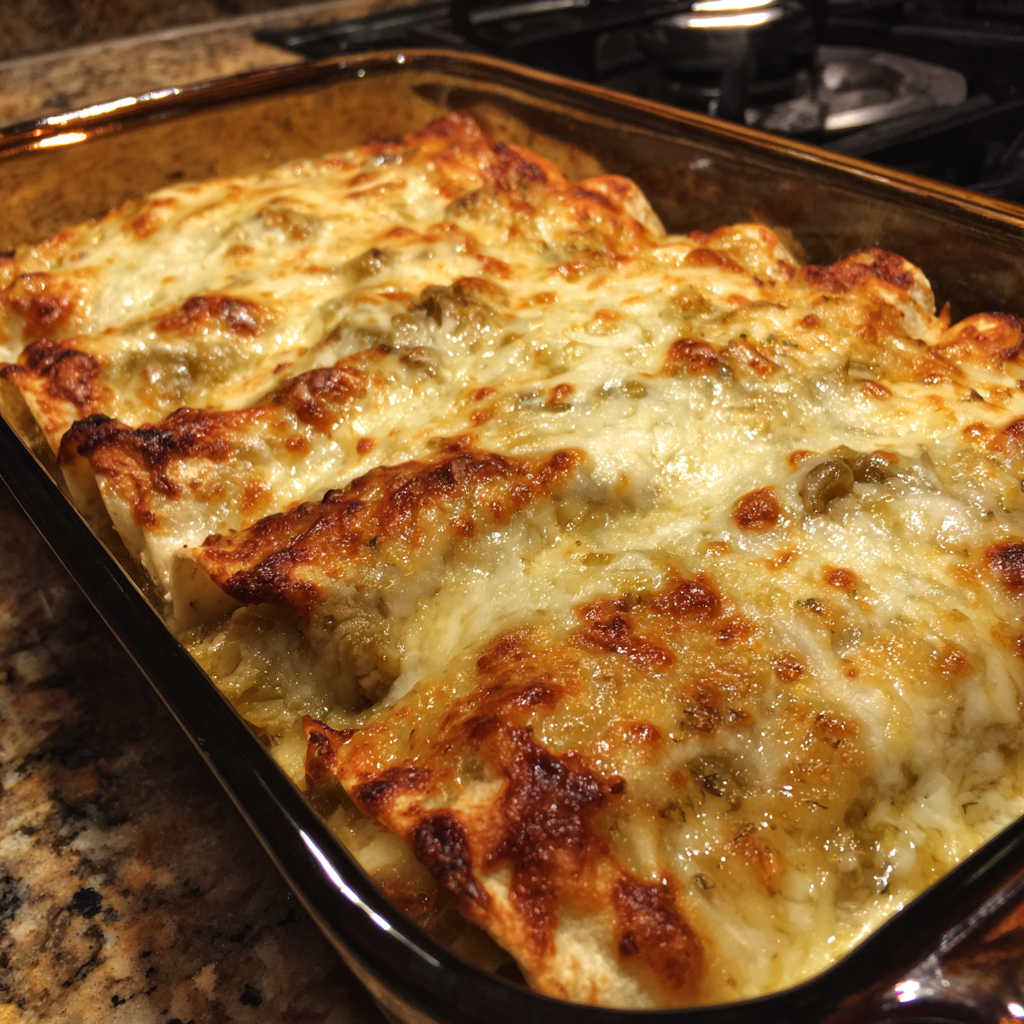 Homemade Hatch Green Chili Chicken Enchiladas