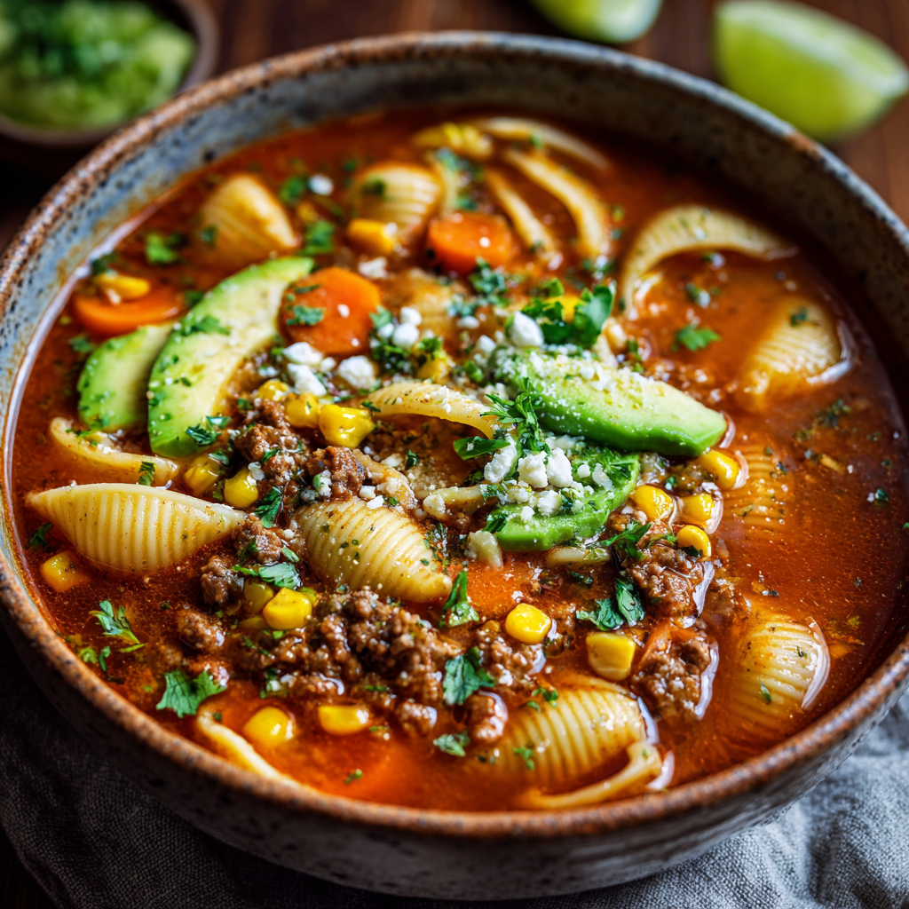 Mexican Shells and Beef Soup (Sopa de Conchitas con Carne)