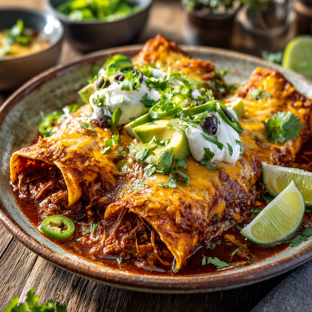 Red Chile Beef Shredded Enchiladas