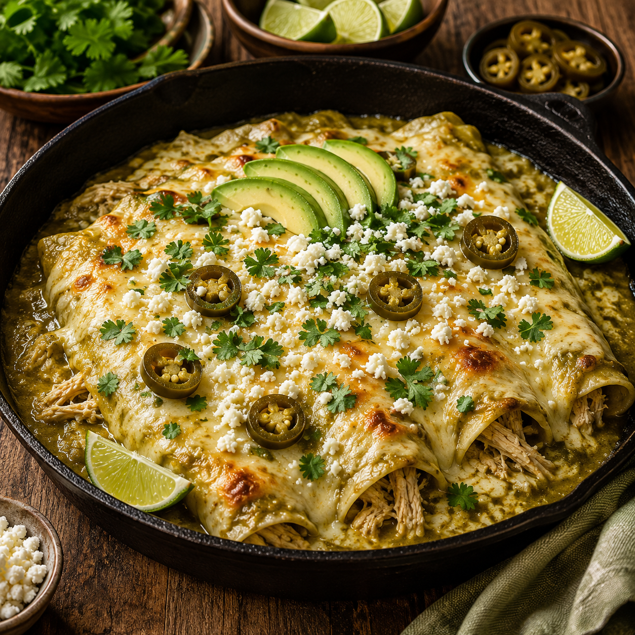 Skillet Swiss Chicken Enchiladas (Enchiladas Suizas)