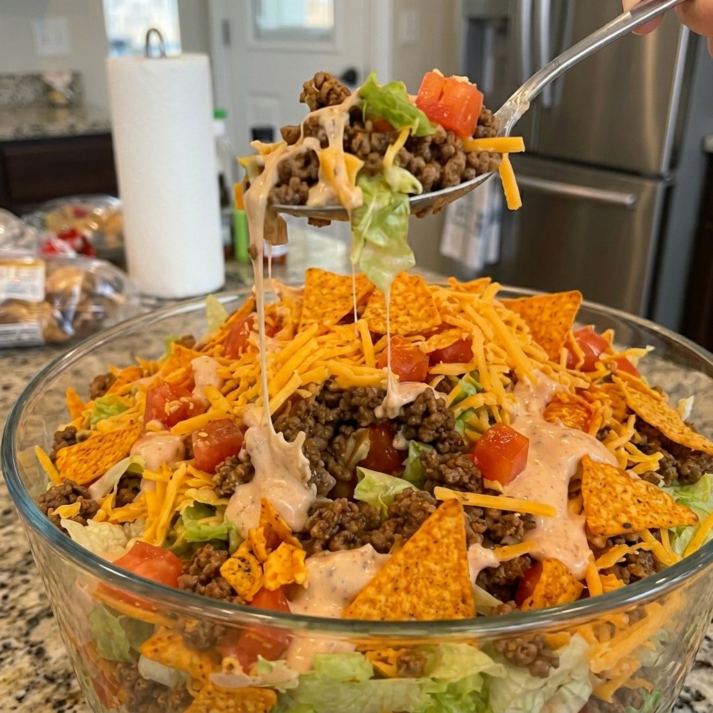Loaded Doritos Taco Salad with Creamy Taco Dressing